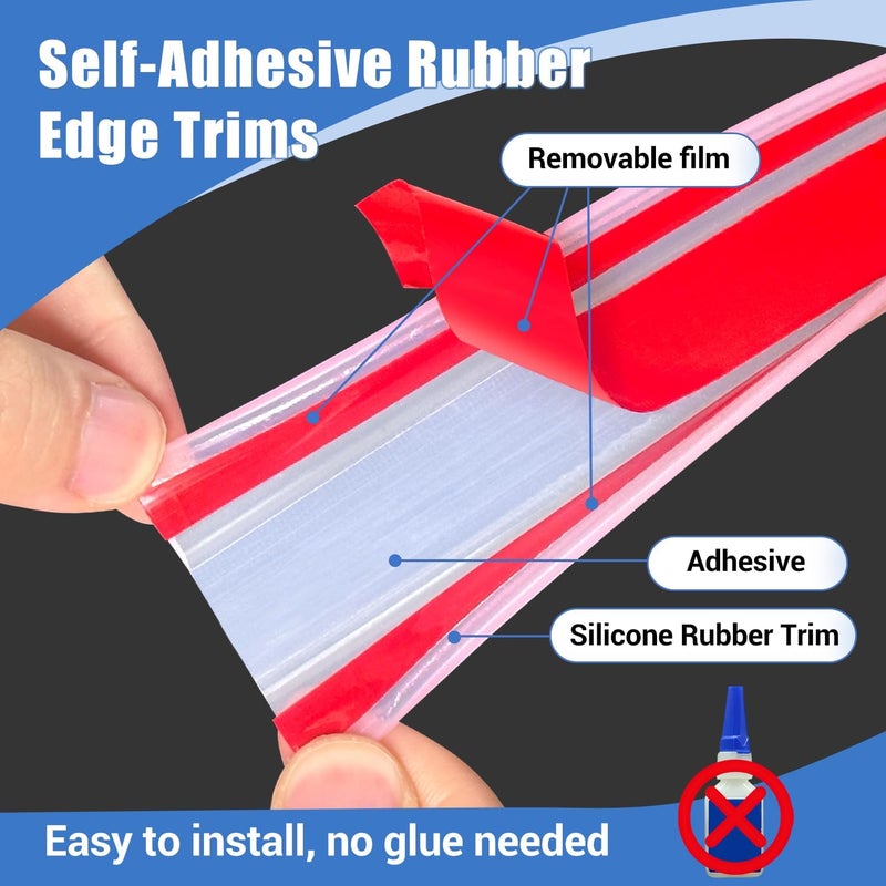 Protalwell Clear Rubber Edge Trim, Self-Adhesive White Color Rubber Edge Trim, Big Size Edge Protector for Plywood, Glasses or Flexi-Glass, Silicone Rubber Material, Fit 1/2"(12mm), Deep U Channel Edge Guard - Image 3
